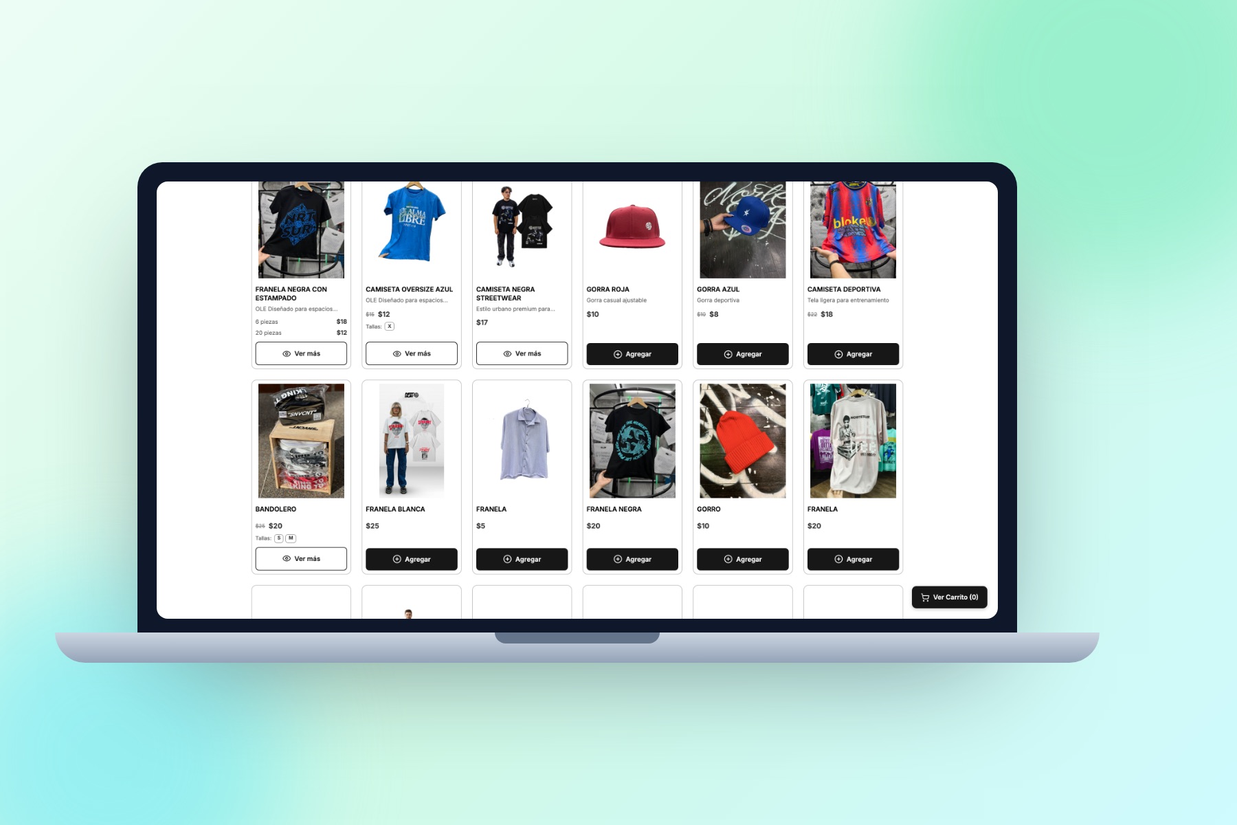 Catálogo digital con su grilla de productos abierto en una laptop